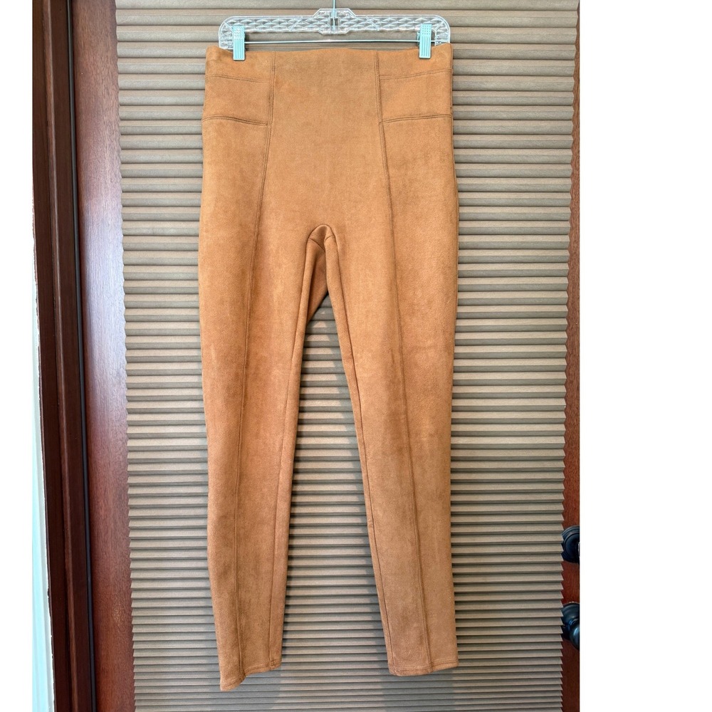 Spanx Leggings Womens Large Faux Suede Camel Brown High Rise EUC